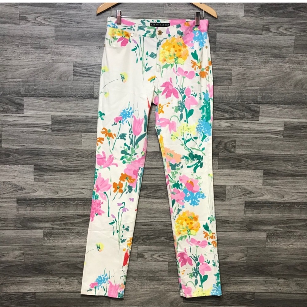 Ralph Lauren White Flower Print Pants black label women’s size 6